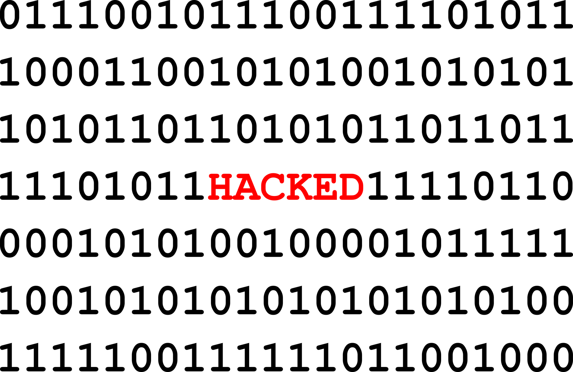 Roter Schriftzug Hacked in Binärcode
